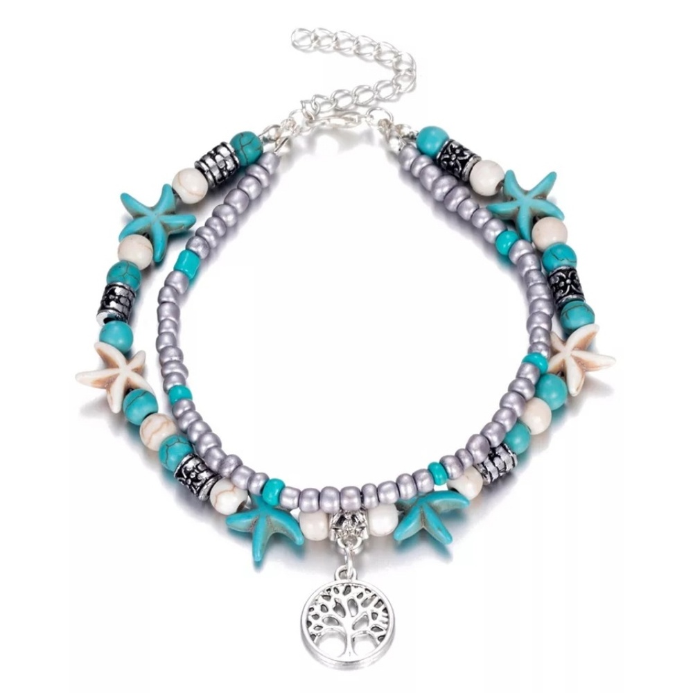 5 for $25 Turquoise White And Gray Star Anklet - Picture 3 of 6